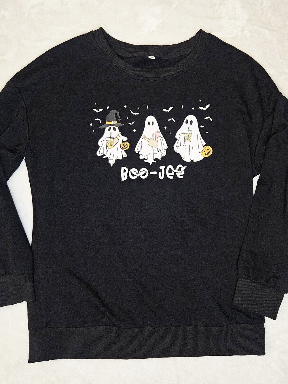 "Boo-Jee" Halloween Ghost Crewneck Sweatshirt Black Medium EUC - Picture 2 of 6